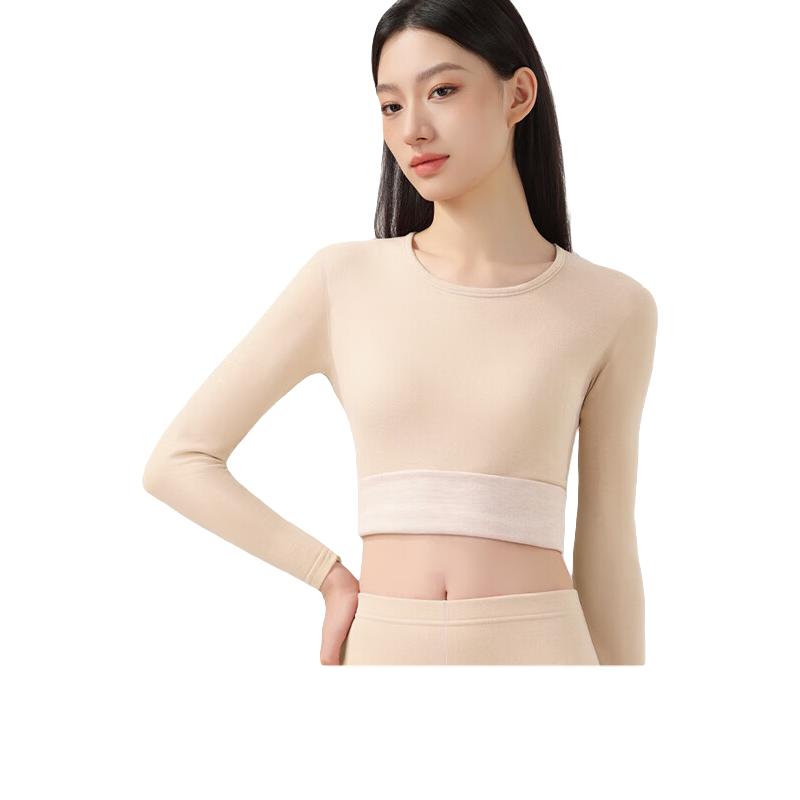 都市丽人含羊绒蚕丝德绒发热保暖内衣女士加绒加厚秋衣秋裤套装奶茶肤L L 100-120斤