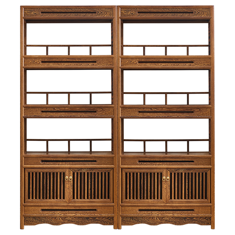 唐煌轩红木家具非洲鸡翅木(学名:非洲崖豆木)书架实木明式置物架 单个带抽书柜