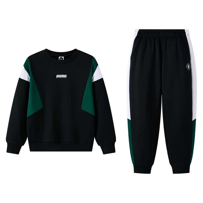 361°童装男女童针织套装年冬季通码运动套装 经典黑/经典黑 150