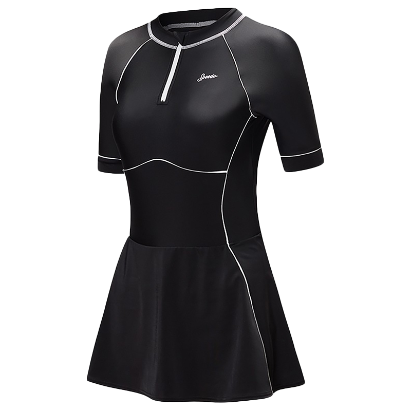 速比涛 女士连体裙摆泳衣泳裙 运动修身短袖游泳衣女显瘦遮肚