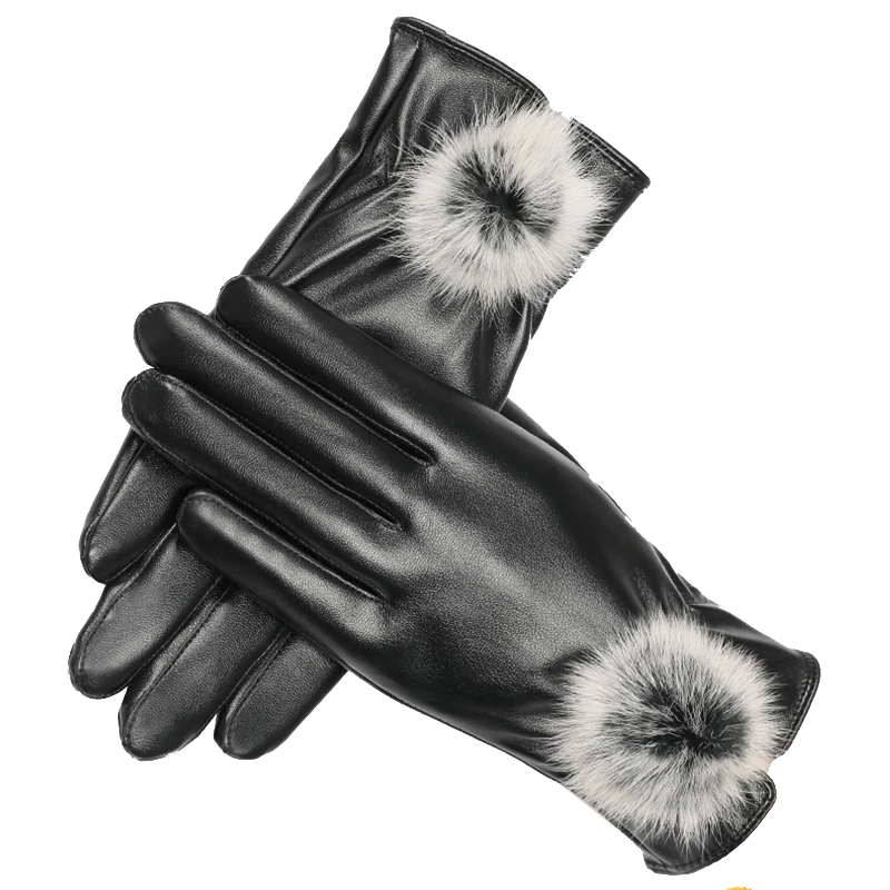 红蜻蜓 RED DRAGONFLY皮手套女冬季加绒加厚触屏防泼水防风冬天骑行摩托车开车保暖手套 触屏加绒·毛球款 保暖舒适 内里加绒