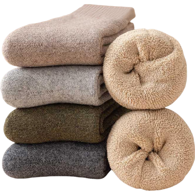 FitonTon4双羊毛袜子男冬季毛圈加绒加厚中筒袜东北保暖长筒袜雪地袜  1黑1灰2 4双