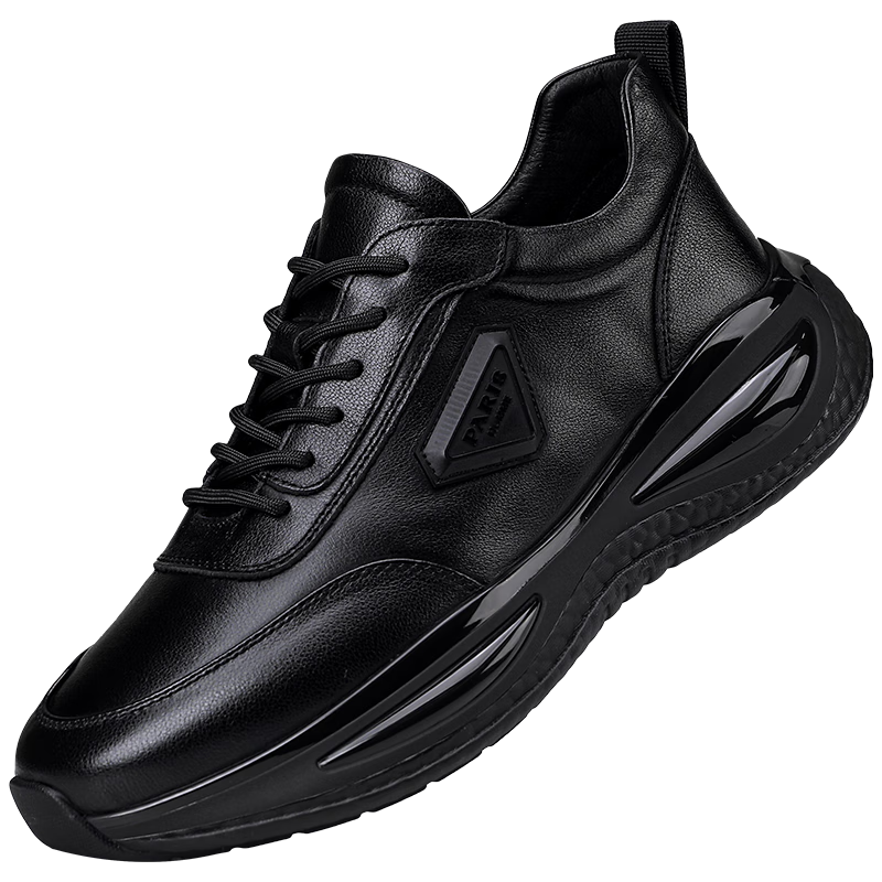 U7男鞋冬季加绒保暖棉鞋头层牛皮休闲鞋子男真牛皮气垫软底运动鞋 9898729黑色（牛皮） 40（标准皮鞋码）