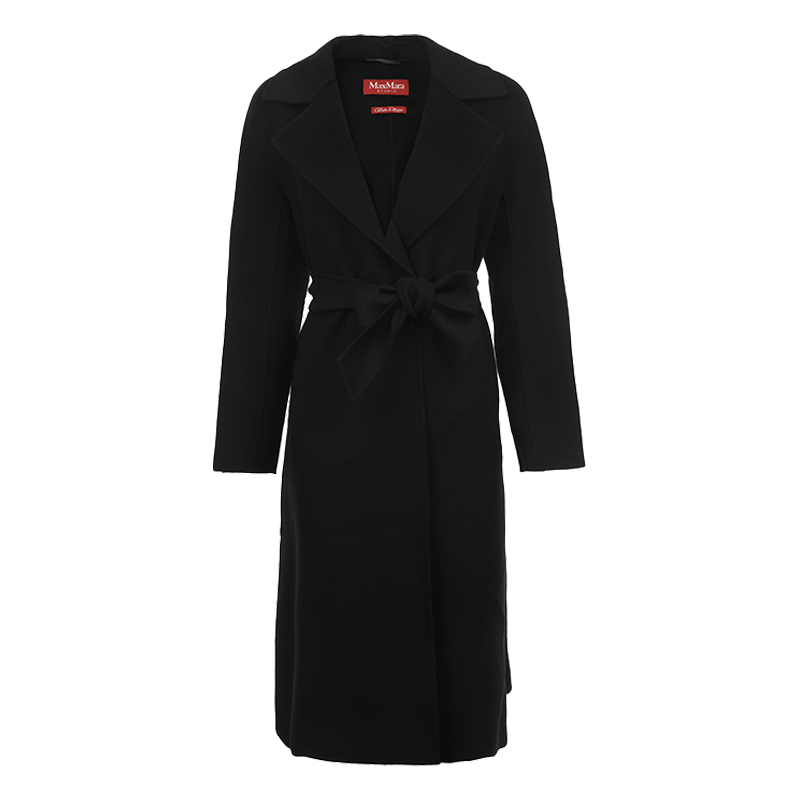 MAXMARA Studio系列女士绵羊毛混纺系带中长款毛呢大衣