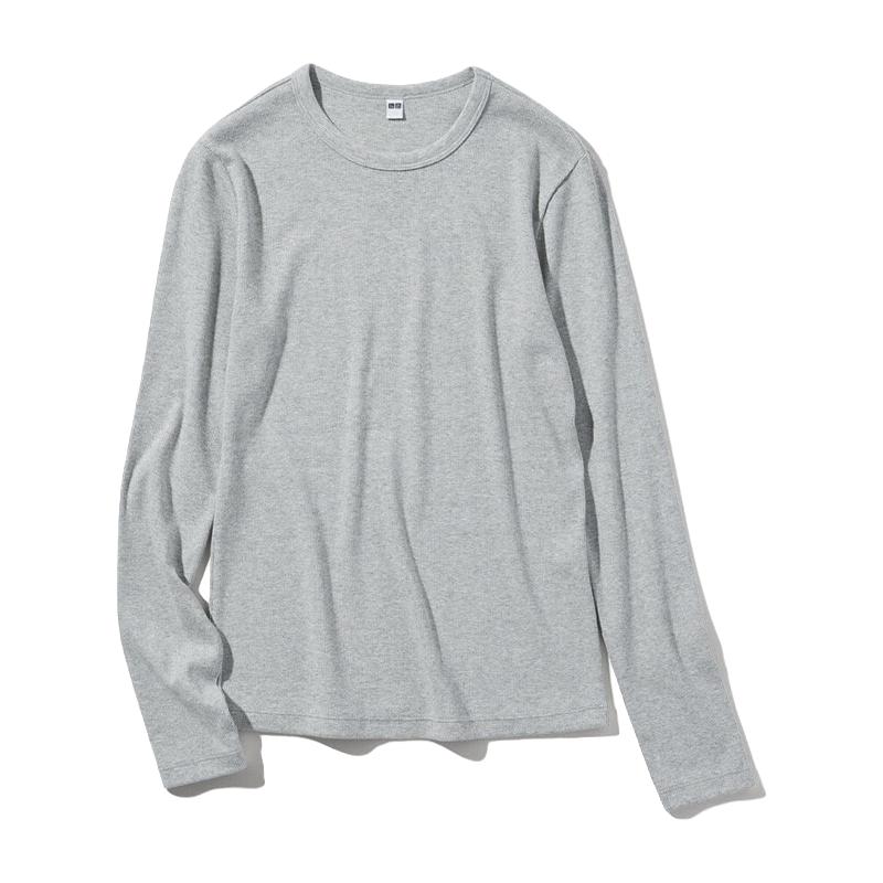 优衣库女装柔软罗纹圆领T恤/长袖打底内搭基础款470124 465751 4