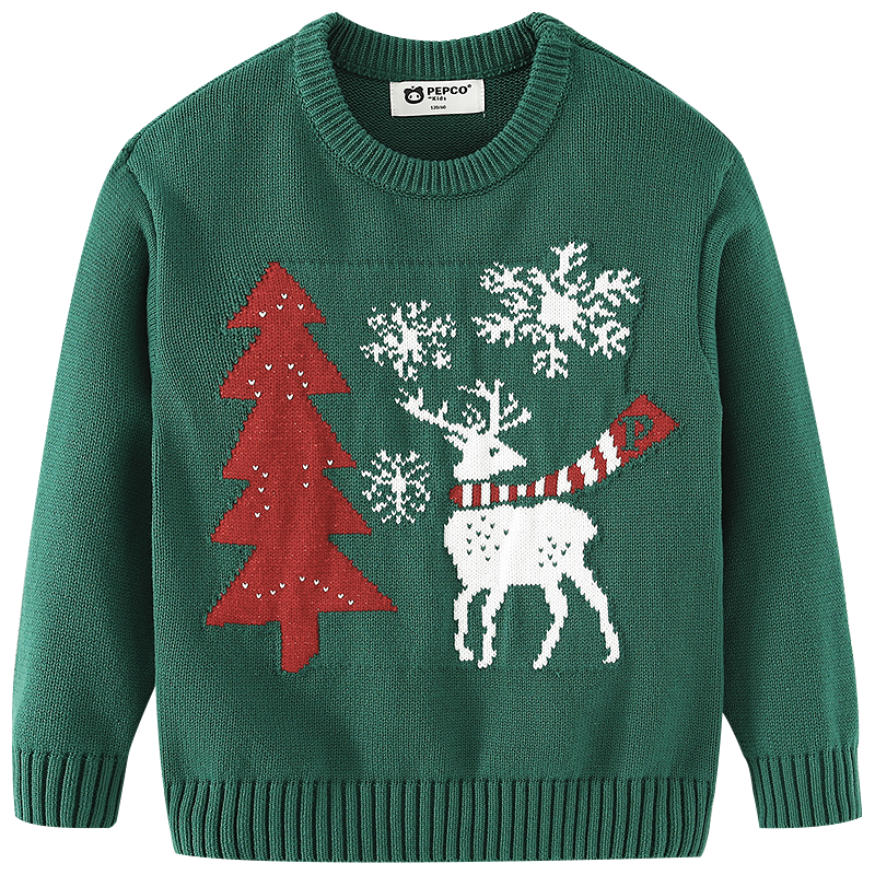 小猪班纳童装2024秋装儿童毛衣中大童男童毛衫女童套头衫上衣 墨绿 110cm