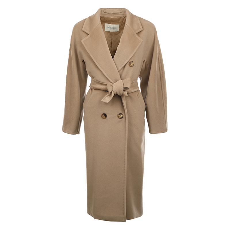 MAXMARA 纯色系带厚款宽松长款女士羊毛羊绒大衣毛呢外套