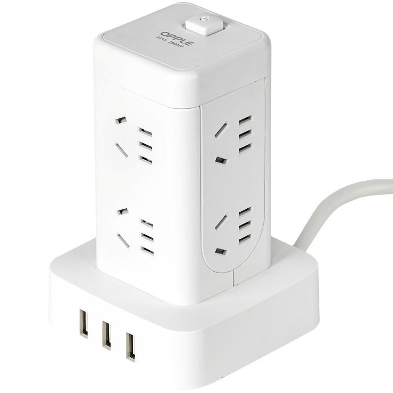 OPPLE 欧普照明 20200105163651 立式排插插座 八位五孔+三位USB 1.7米 白色