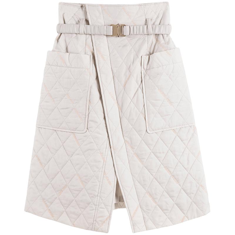 Miss Sixty 高腰A字裙开衩金属扣腰带菱格刺绣女士中长裙