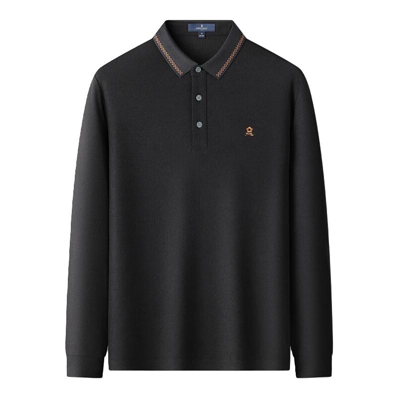 梦特娇2024秋冬男士长袖青年商务休闲翻领polo衫耐洗耐磨弹力纤维 Z09黑色 AA56