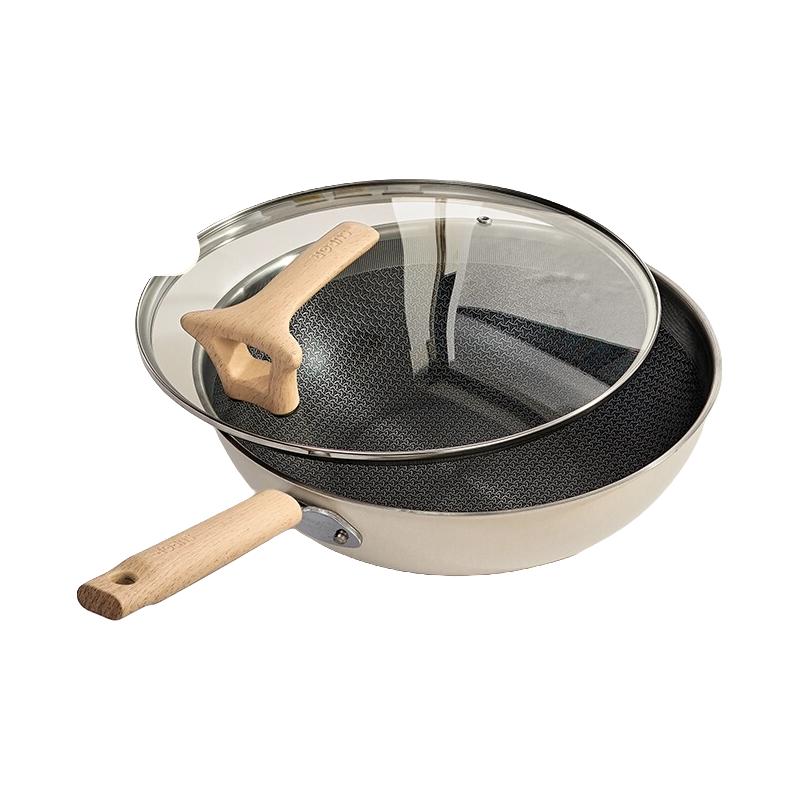苏泊尔不锈钢炒锅陶瓷覆层不粘锅家用双蜂窝炒菜锅电磁炉燃气通用