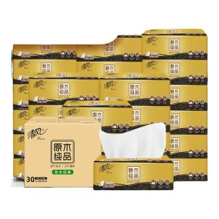 清风 抽纸  原木纯品100抽6包柔韧亲肤 面巾纸餐巾纸卫生纸纸巾家用 3层 300张*30包 整箱装