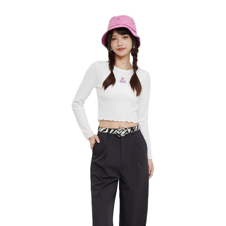 春夏款女撞色线迹修身长袖T个性潮流女式T恤