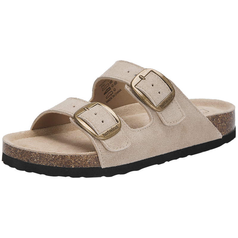 热风 hotwind平底凉拖女款2025年夏季复古百搭勃肯半拖休闲软木拖鞋