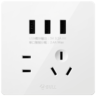 公牛 开关插座 G12系列 五孔带3位USB插座86型插座面板G12E536S 白色