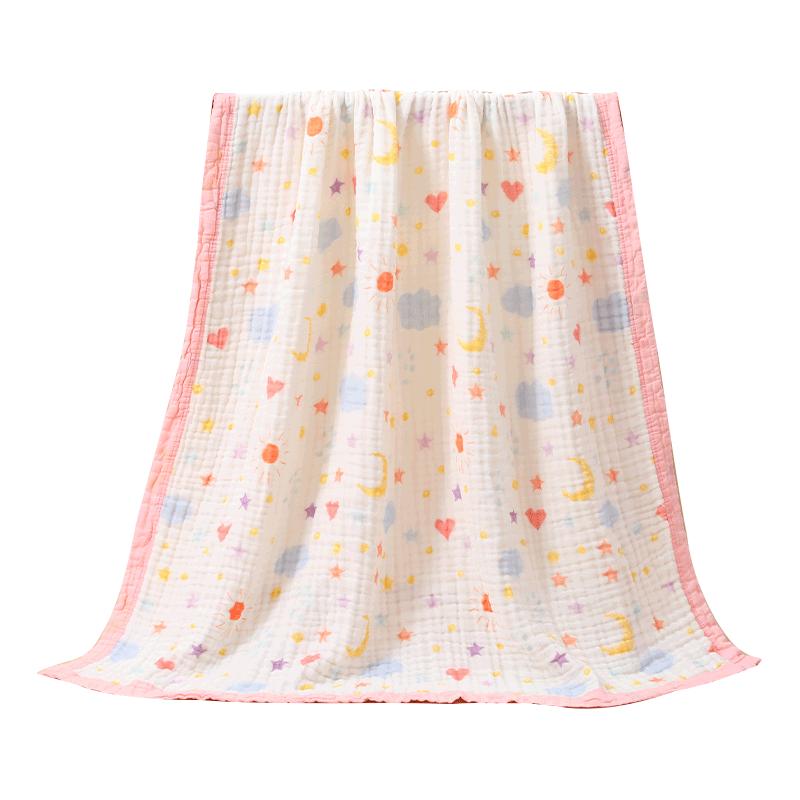 金号浴巾 100%纯棉抗菌六层泡泡纱空调毯 宝宝婴儿盖毯 1.1*1.1M 日月星 110*110cm 约300g