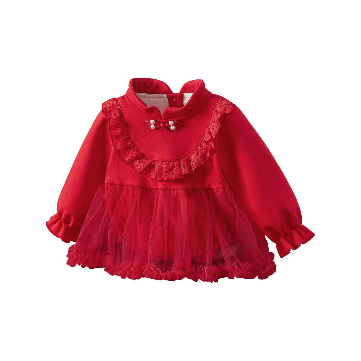 【7A抗菌远红外锁温】秋冬装女童三角爬婴儿连体衣满月服拜年服