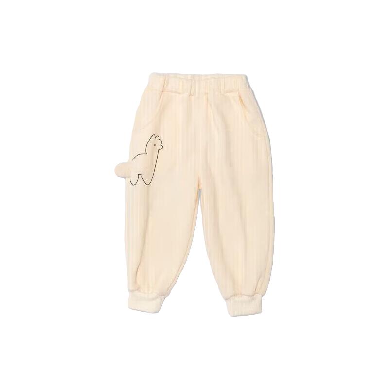 东方骆驼儿童春秋季可爱运动休闲米妮绒立体造型男女童裤子休闲春秋装长裤 米白色 110