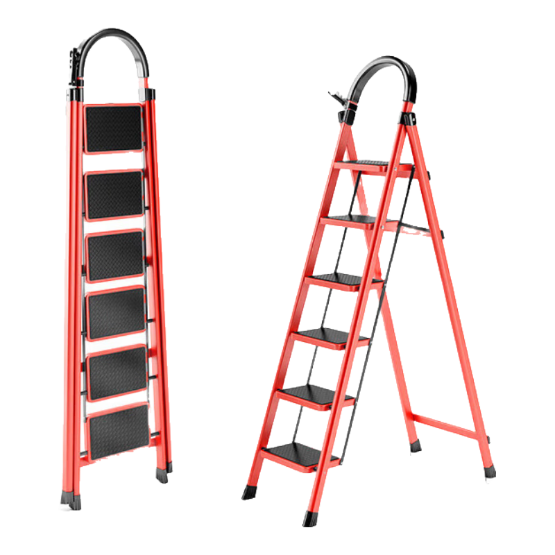 艾瑞科 家用折叠梯 碳钢复古红六步梯