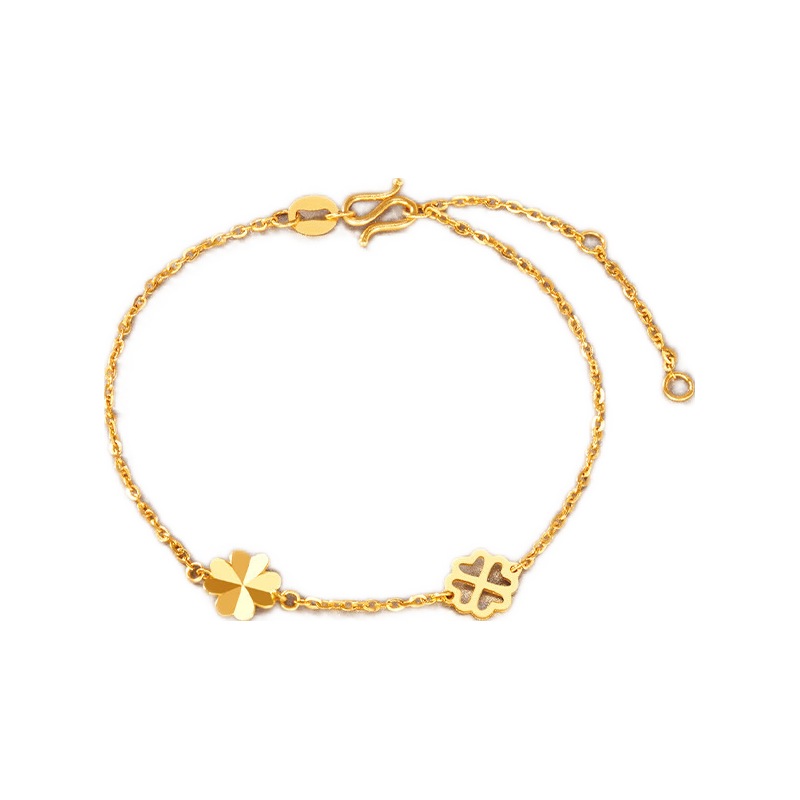 老庙黄金手链足金幸运四叶草手链百搭女款 四叶草手链约2.3g+礼盒