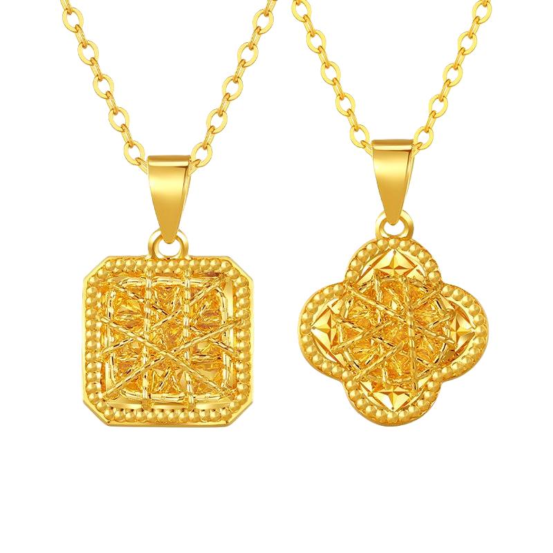 周大生黄金套链时尚精致足金项链爆闪小方糖吊坠送女友生日礼物4.83g