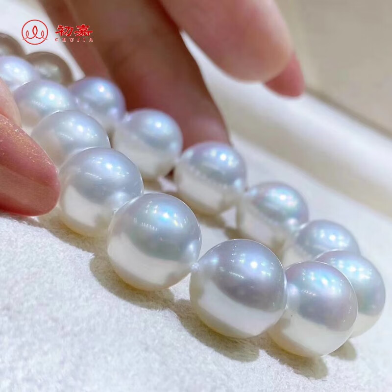 初嘉 南洋澳洲大白珠串链 海水正圆精选维纳斯品质 冷光澳白珍珠项链 送妈妈礼物 mm精选冷光澳白