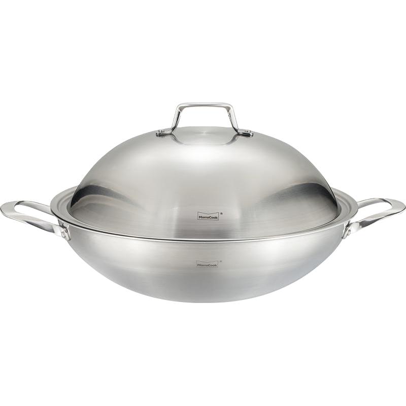 炒锅304不锈钢大炒菜锅38cm少油烟不粘锅燃气煤气电磁炉通用锅具