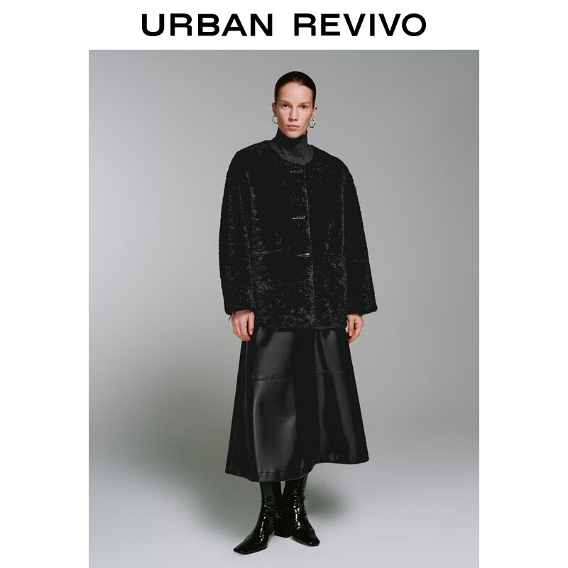  URBAN REVIVO 毛绒感 女士外套  黑色 L