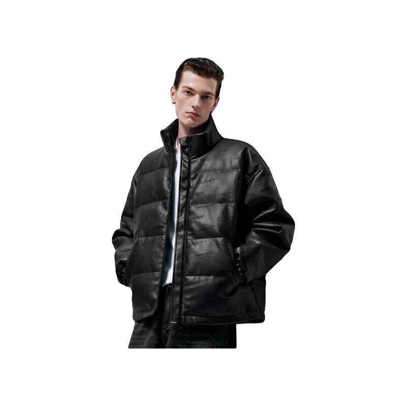 UR2025冬季男装潮流PU立领字母绗缝羽绒服UUV150007 正黑 S