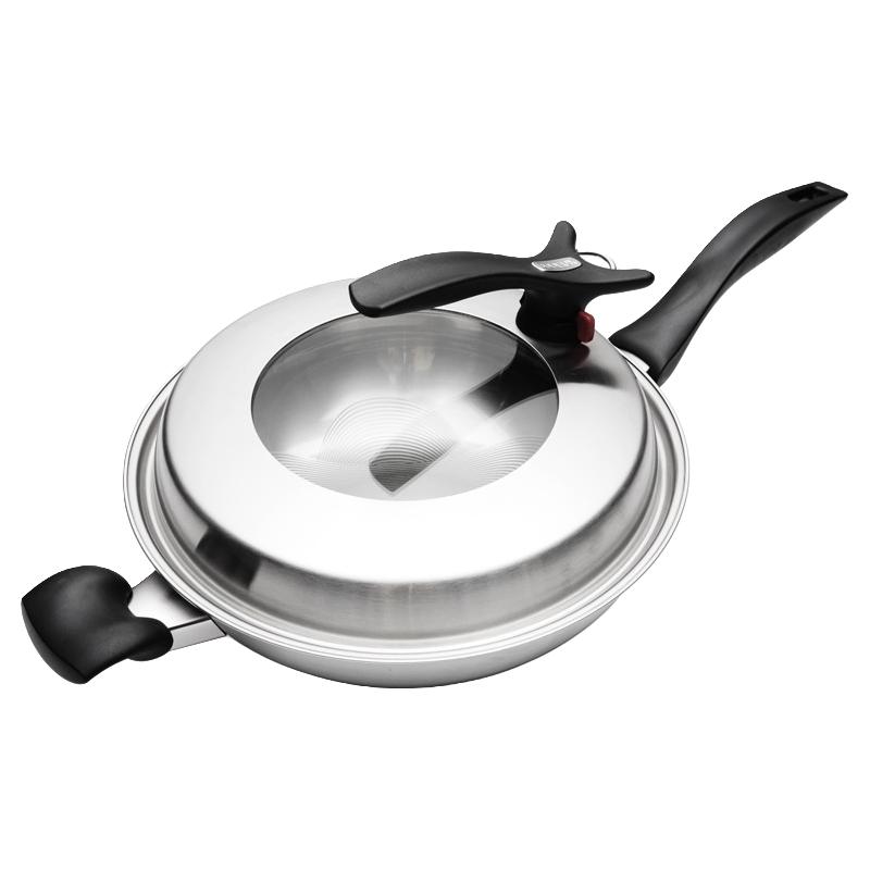 BODEUX 铂帝斯 晶钢系列 CS5-SFH32-NS 炒锅(32cm、不粘、无涂层、304不锈钢、不锈钢色)
