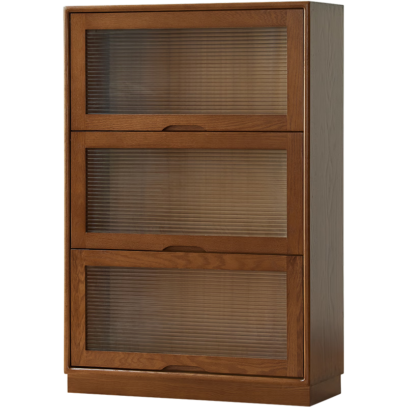 lengon良工实木书柜翻门家用书架书柜组合落地带门书橱简约橡木手办柜 0.6米长矮书柜胡桃色