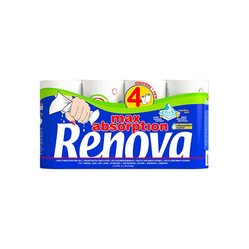 Renova葡萄牙家用炫彩大功率厨房吸油纸食物纸巾擦手纸4卷装 炫彩大功率厨房纸4卷装