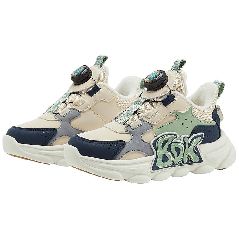 bduck小黄鸭童鞋男童纽扣运动鞋冬季加绒黑色保暖鞋儿童二棉鞋子