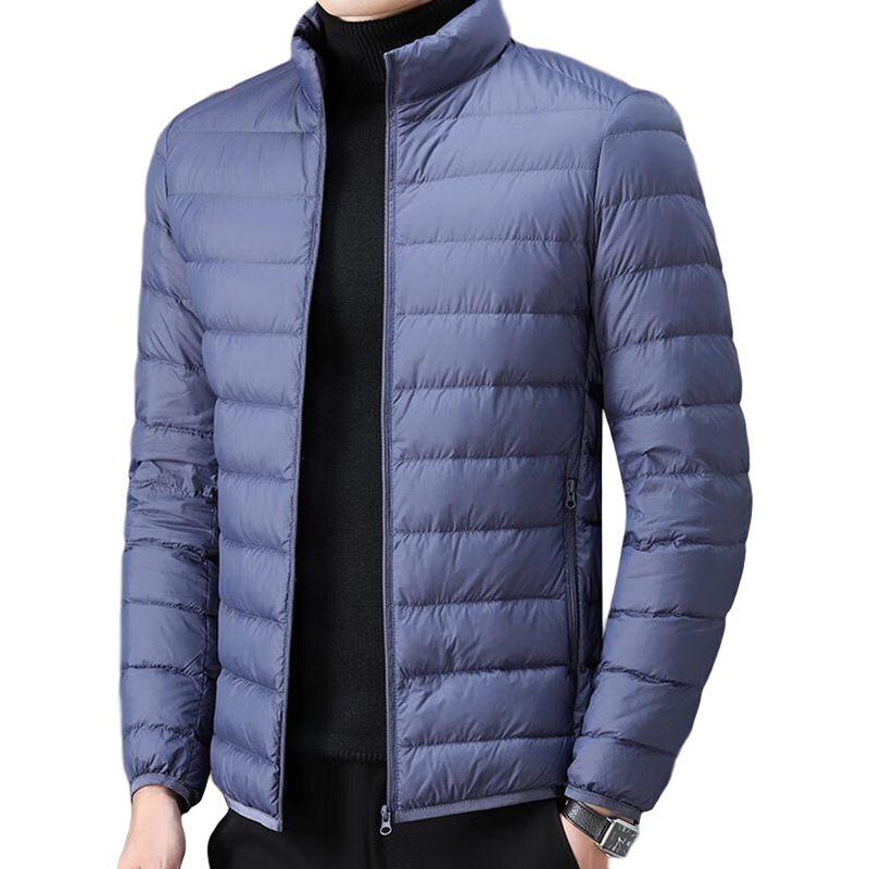 恒源祥品牌男装轻薄羽绒服男士2022年冬季新款纯色超轻便立领短款保暖外套易打理 YR8008款蓝色 170/M建议120斤以下
