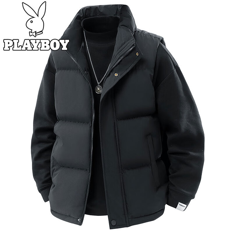 花花公子（PLAYBOY）棉马甲男秋冬季加棉加厚保暖无袖棉服外套坎肩 黑色 XL 130-150斤