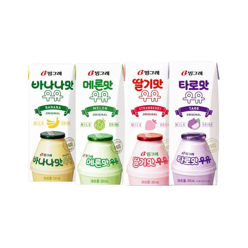 宾格瑞（BINGGRAE）香蕉牛奶韩国进口牛奶饮品香蕉味草莓味牛奶饮料送礼 草莓味牛奶200ml*12盒