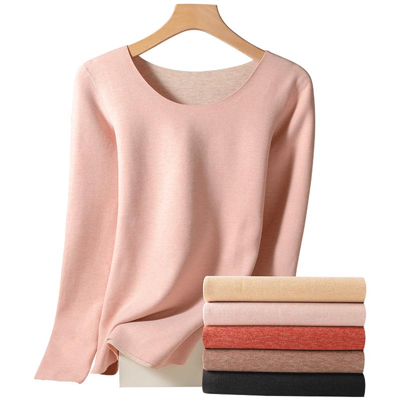 德绒保暖内衣女士内穿上衣保暖衣加绒加厚打底衫秋衣秋裤套装冬季