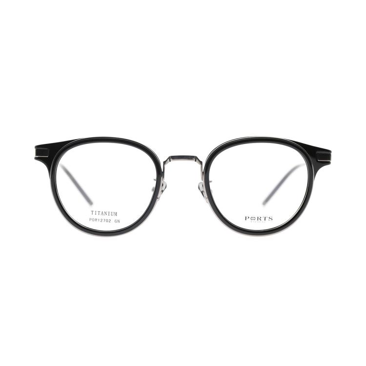 PORTS 眼镜男款光学架简约时尚方形圆形男士板材钛眼镜架POM12702
