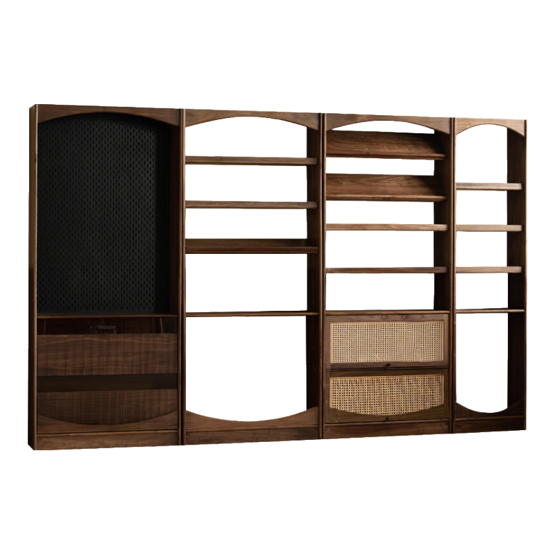 lengon良工北美黑胡桃木书柜自由组合柜杂志柜客厅拱形书架实木复古 A款洞洞板书柜