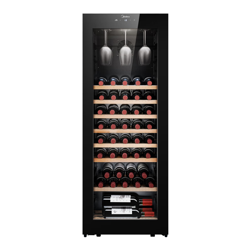美的（Midea）170升61瓶装 电子控温保湿风冷无霜家用商用红酒柜 客厅办公室立式纤薄恒温葡萄酒柜 JC-170GEM(E)