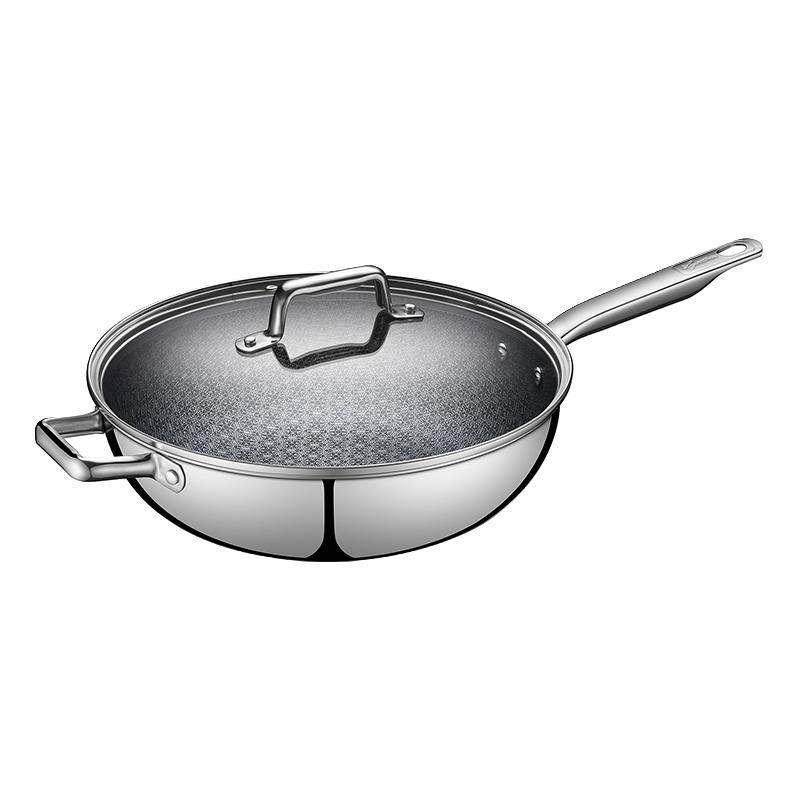 Lagostina 拉歌蒂尼 艾维斯·臻钻系列 ESCwok32 炒锅(32cm、不粘、不锈钢)