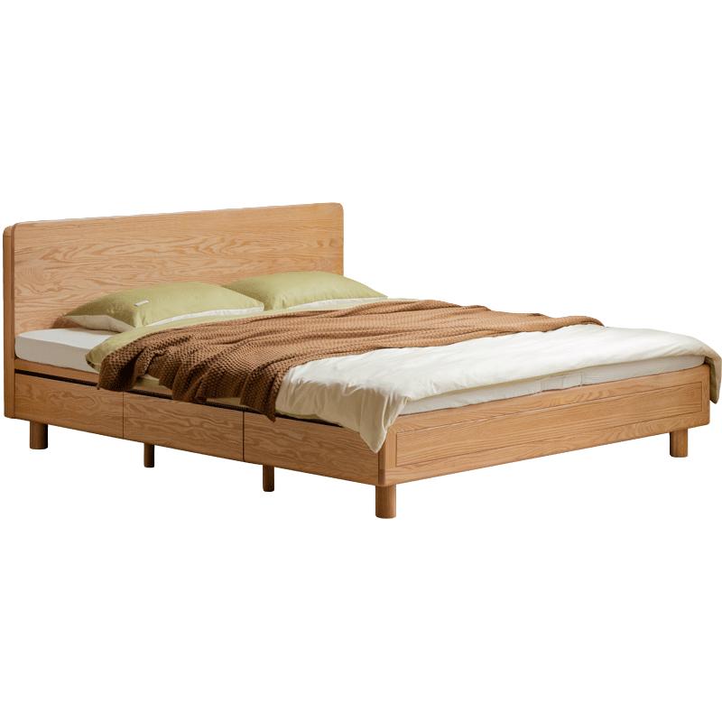 源氏木语源氏木语实木床卧室抽屉床橡木抽拉床简约储物床1.5*2m+J76垫