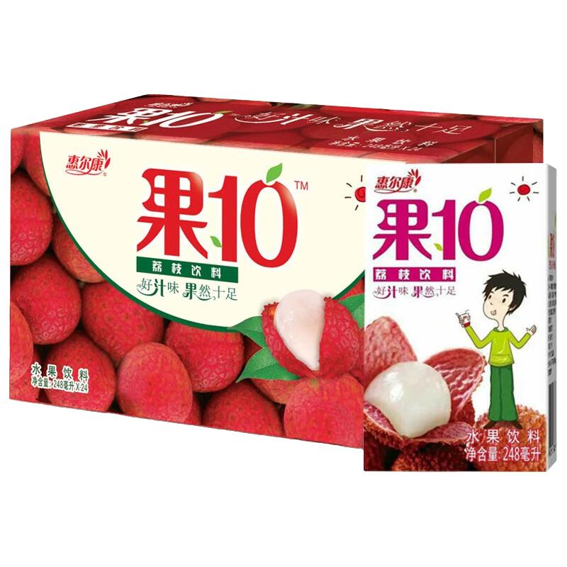 惠尔康 果10果汁饮料整箱 荔枝味248ml*24盒