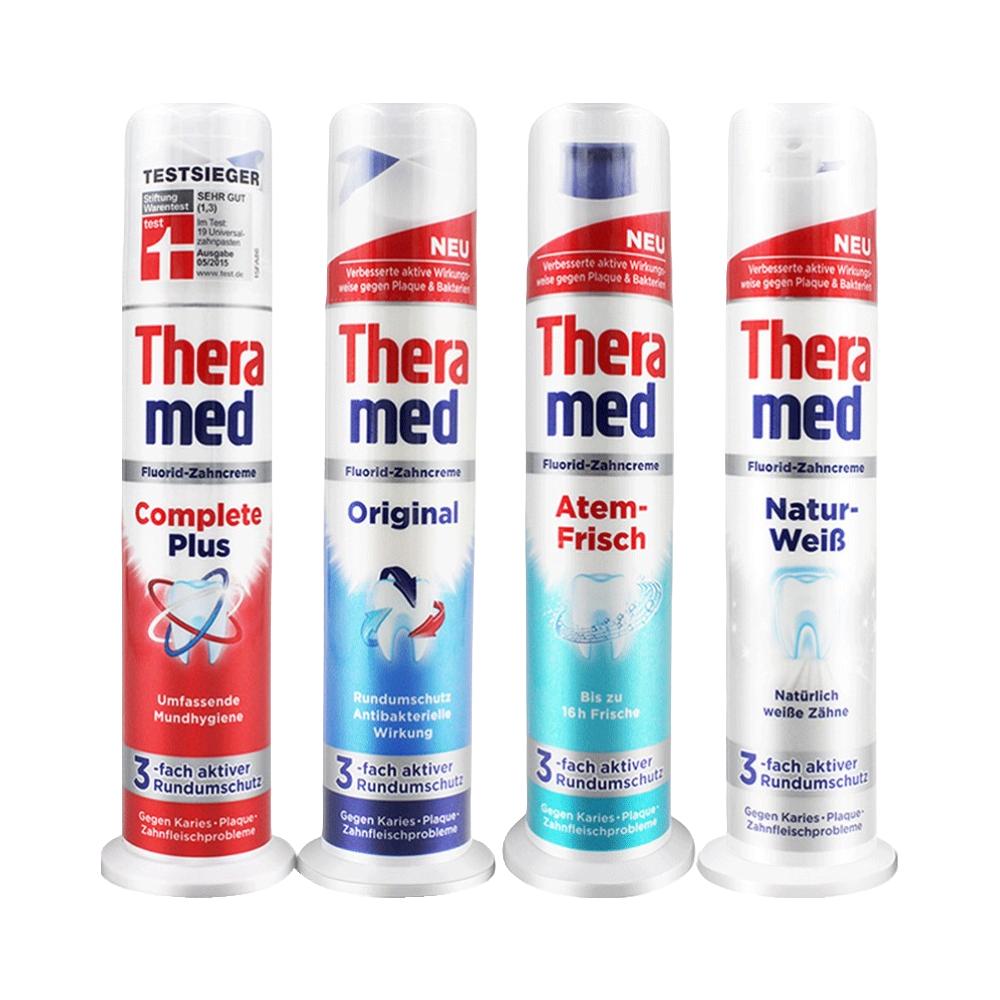 德国Theramed/汉高护齿达按压型牙膏4支清新美白牙齿进口