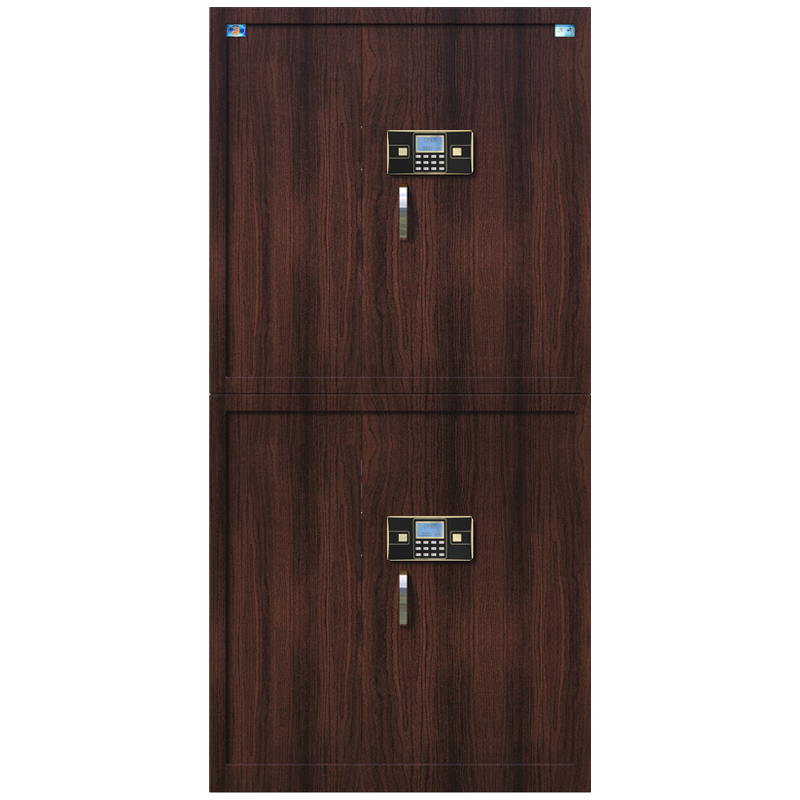 虎牌(TIGER)电子保密柜大型密码锁钢制保险柜办公柜双节分体文件柜 木纹色