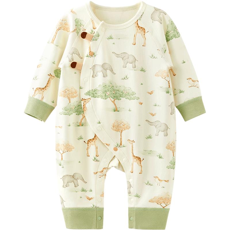 微狮牧尼 婴儿衣服春秋季男女宝宝长袖连体衣莫代尔外出服可爱秋装