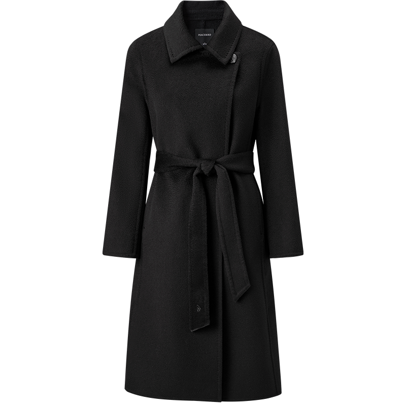 太平鸟 【驼绒水波纹大衣】大师甄绒系列浴袍式双面呢大衣外套女