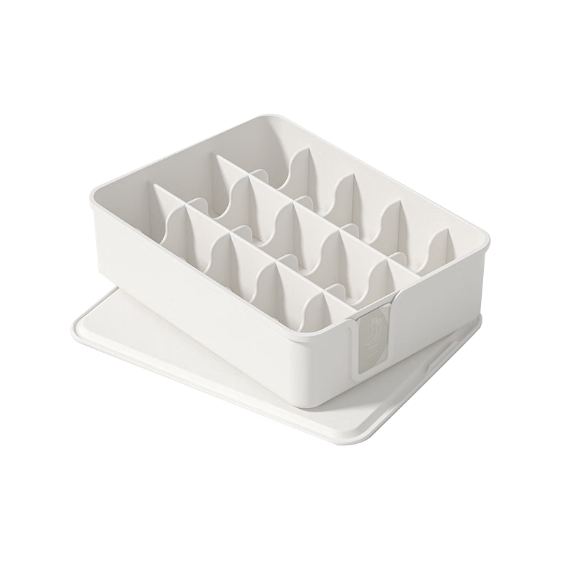 喜家家内衣收纳盒宿舍家用抽屉式衣柜三合一分格带盖袜子内裤收纳箱 【牛奶白】15格袜子盒送分类卡