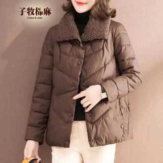 子牧棉麻2023冬装 女洋气棉服时尚外套宽松韩版加厚棉衣2011 卡其色