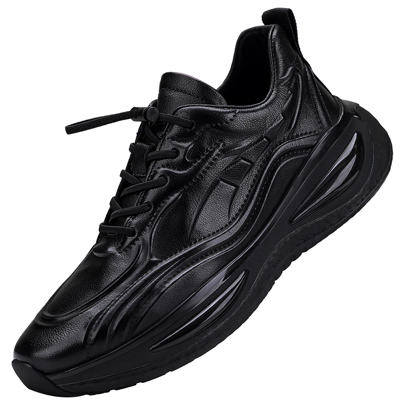 U7男鞋头层牛皮爆米花气垫软底运动鞋男士潮时尚百搭真牛皮休闲皮鞋 9898730黑色（牛皮） 42 标准皮鞋码